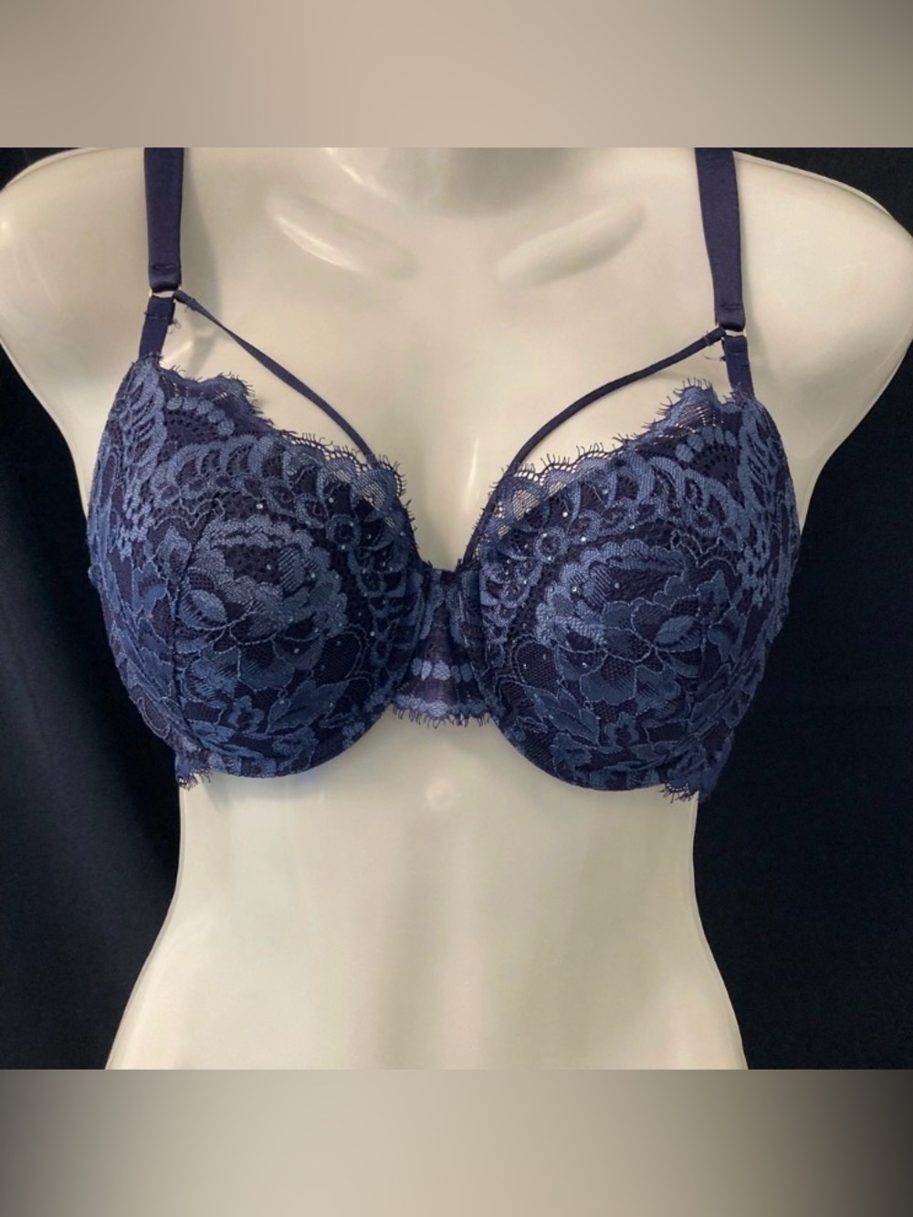 La Senza So Free Navy Lace Push Up Bra 34C Strappy Lingerie